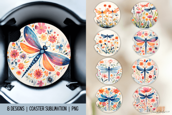 Download Dragonfly Car Coaster Sublimation Design - Design Collection