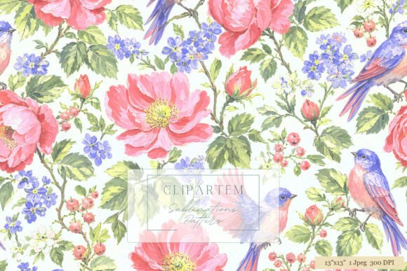 Download Bluebird Peony Floral Pattern Design - Design Collection