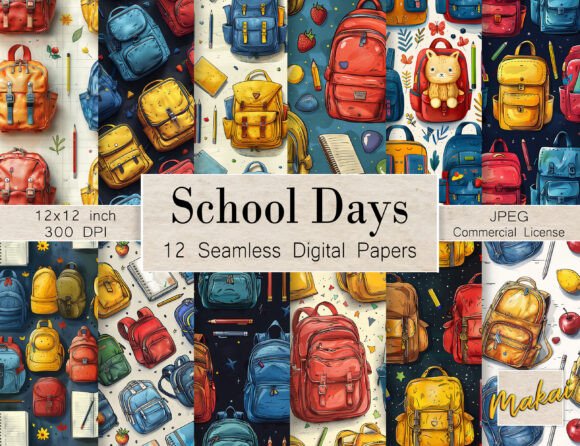 Download 12 Seamless Patterns School Backpacks - Premium Bundle